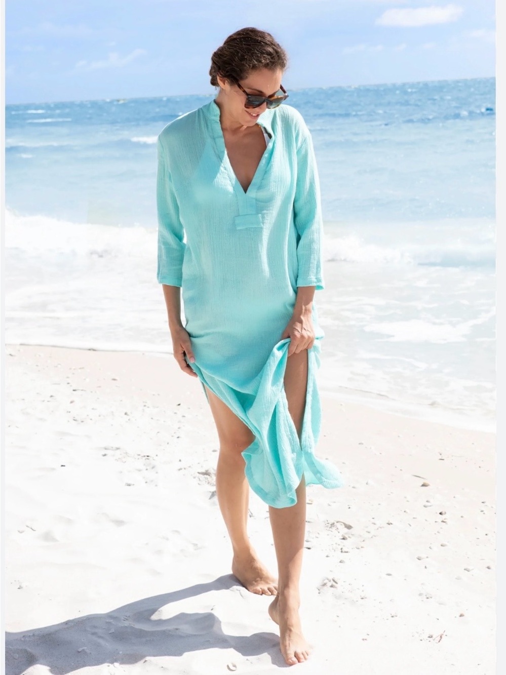 Helen Jon Brigid Beach Tunic Cover-Up. Aqua. Sz Medium.